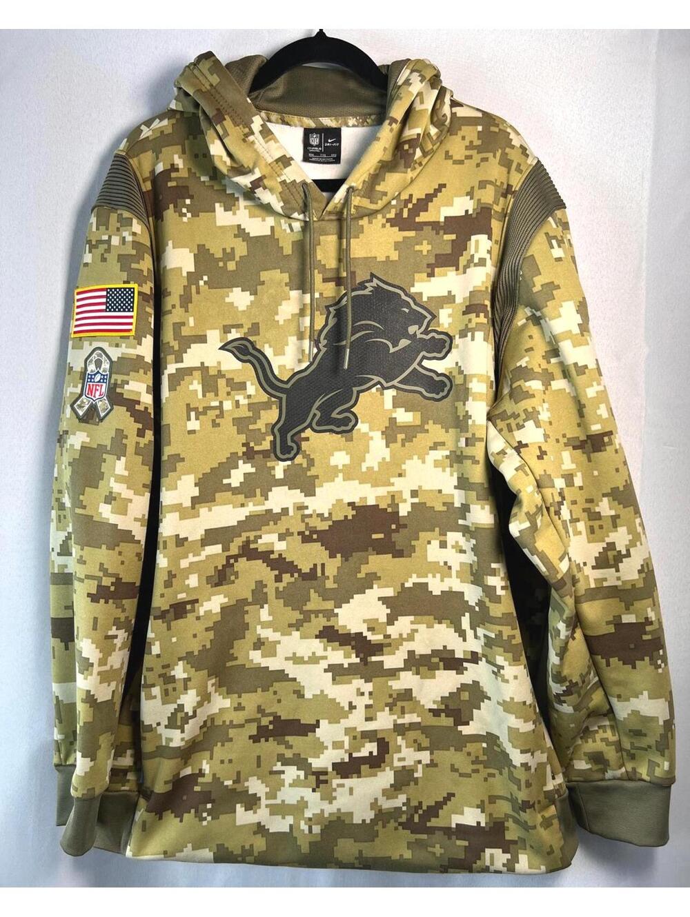 Nike NFL Onfield Apparel Detroit Lions Camo Hoodie XXL